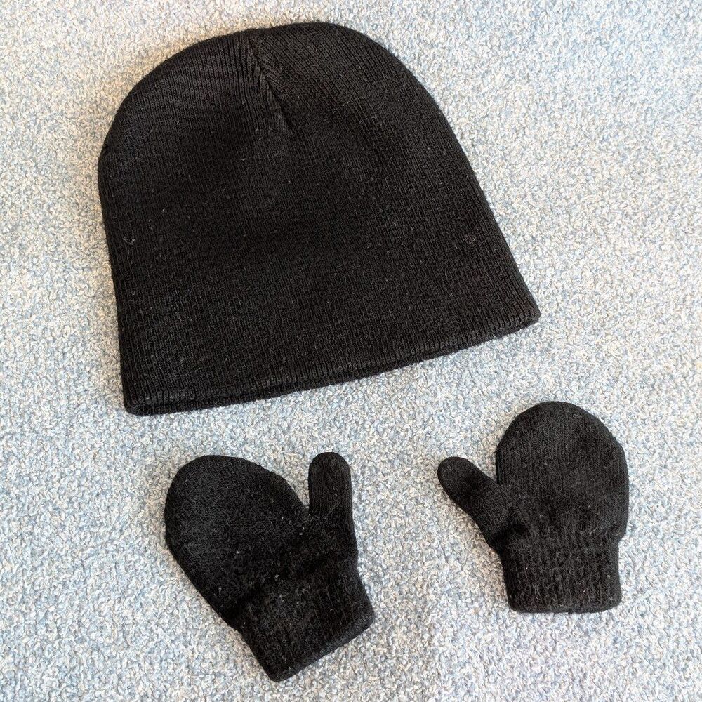 Made For Play Toddler Size 12-24M Black Cold Weather Beanie Hat Mittens Set